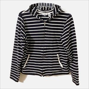 Izod Striped Long Sleeve Full Front Zip Closure Hooded Sweatshirt Jacket ⬛️⬜️
